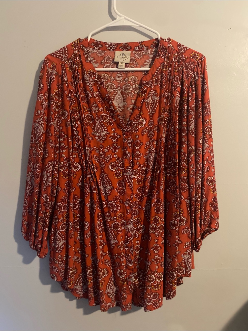 Boho Floral V-Neck Peasant Blouse - Pink Rust